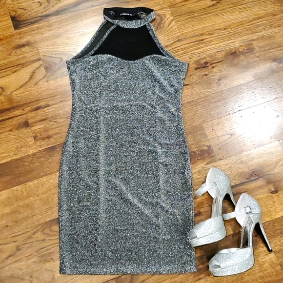 Black, glitter and mesh halter bodycon dress size M - Picture 4 of 5